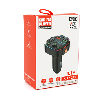 FM-модулятор Q8 з еквалайзером, 3.1A, USB, TF, 55.5х41.5х37.5 Зображення