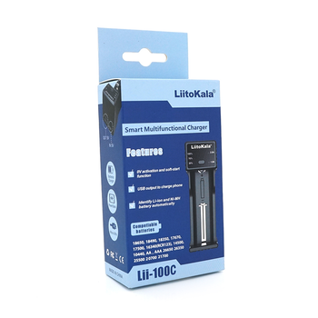 ЗУ універсальне Liitokala Lii-100C, 1 канал, LED дисплей, USB, підтримує 3.7V/3.8V Lion/3.2V Li-Fe/1.2V NIHM/21700/18650/16340/AAA/AA/SC/S Зображення