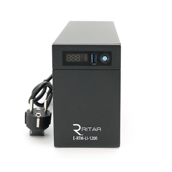 ДБЖ Ritar E-RTM-LI-1200 720 Вт (200 Вт), РК-дисплей, AVR, 3 шт., 2xSCHUKO розетка, акумулятор LiFePO4 x 25.6V154WH, металевий корпус (305*85*141) 5 кг (372*278*440) Зображення
