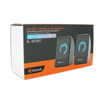 Колонки 2.0 Kisonli L-8080 для ПК та ноутбука, USB + 3.5mm, 2x3W, 20Hz-20KHz, 20X11X13mm, black Зображення