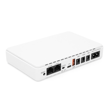 ДБЖ MIni Ups для роутерів/комутаторів POE-432EM, outputs: DC 9В/12В, POE 15В/24В, USB DC 5В/2A, 10400MAh(4*2600MAh), (160х28х105), White, BOX Зображення
