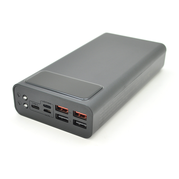PowerBank XO-PR123 30000mAh, flashlight, Input :5V/2.5A, 9V/2A, 12V/1.5A (Micro,Type-C,Lightning), Output:5V/3A ,9V/2A, 12V/1.5A (3USB,Type-C), Q56,plastic,Black Зображення