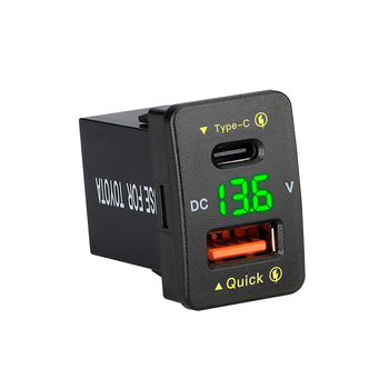 АЗУ FPUV-G, PD+QC3.0, Type-C: 30W, 5V-3A/9V-3A/12V-2.5A, USB: 18W, 5V-3.4A/9V-2A/12V-1.5A, 33x23mm, LED Green, Black Зображення