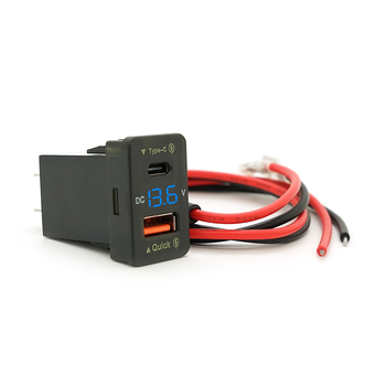 АЗУ FPUV-B, PD+QC3.0, Type-C: 30W, 5V-3A/9V-3A/12V-2.5A, USB: 18W, 5V-3.4A/9V-2A/12V-1.5A, 33x23mm, LED Blue, Black Изображение
