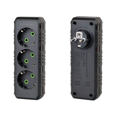 Розетка трійник із заземленням F101-Black, 3 розетки, 2500W, 10A, 110-250V~Max, Blister Изображение