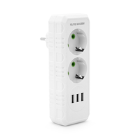 Розетка трійник із заземленням F102-White, 2 розетки+3USB(1А), 2500W, 10A, 110-250V~Max, Blister Зображення