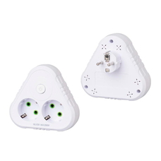 Розетка трійник із заземленням F201-White з вимикачем, 2 розетки, 2500W, 10A, 110-250V~Max, Blister Изображение