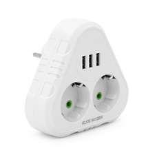Розетка трійник із заземленням F202-White, 2 розетки+3USB(1А), 2500W, 10A, 110-250V~Max, Blister Изображение