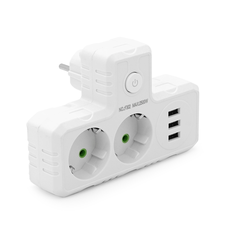 Розетка трійник Т-подібний із заземленням F302-White, 2 розетки+3USB(1А), 2500W, 10A, 110-250V~Max, Blister Изображение