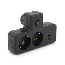 Розетка трійник Т-подібний із заземленням F303-Black, 2 розетки+2USB+1Type-C, 2500W, 10A, 110-250V~Max, Blister Изображение
