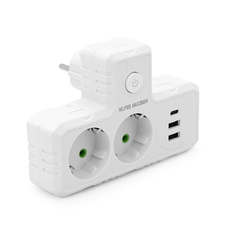 Розетка трійник Т-подібний із заземленням F303-White, 2 розетки+2USB+1Type-C, 2500W, 10A, 110-250V~Max, Blister Изображение