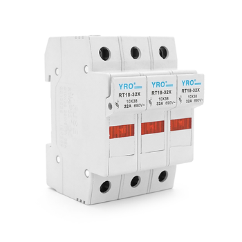 Корпус під плавкий запобіжник YRO RT18-32/3P, 32A, 500/690V, зі світловим індикатором, DIN, під запобіжник 10*38mm,контакти мідь  78*52.8mm Зображення
