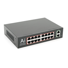 POE комутатор Merlion Mini 16 POE 10/100+2 RJ45 10/100/1000+ вбудований блок живлення 52V 3.85A Зображення