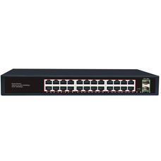 Комутатор Merlion MG1024S 24 портів RJ45 Ethernet + 2 SFP 10/100/1000 Мбіт/сек. метал AC220V. Изображение