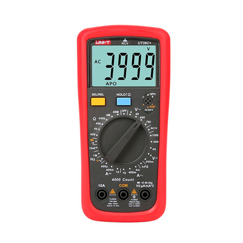 Мультиметр UNI-T UT39C+: вимірювання V~, V-, A~, A-, Ω, F, C, °C/°F, hFE. Функції NCV, продзвонювання, діоди, утрим. Габарити 175 83 53 мм. Вага 330 Изображение