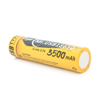 Акумулятор 18650 Li-Ion LiitoKala USB-18-T35, 3500mAh (3400-3500mAh), 3.7V (2.7-4.2V), Type-C, 18.6*72mm, Yellow Зображення