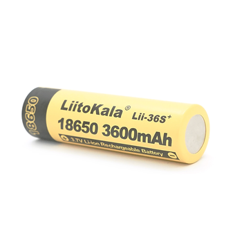 Акумулятор 18650 Li-Ion LiitoKala Lii-36S+, 3600mAh, 3.7V (2.75-4.2V), 65.5mm x 18.5mm, , Black/Yelow Изображение