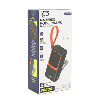 Powerbank 7GO GPW-08 30000mAh, Fast charge PD22.5W, Li-pol, LCD Display, Вхід:Type-C, Виходи: 2xUSB Type-C, 4xUSB Type-A, Type-C/Lightning, Box Зображення