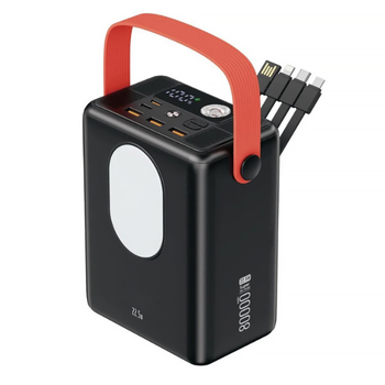 Powerbank ACL PW-143 80000mAh, PD22.5W, 3xUSB+USB-C, 4 кабелі (USB/Micro/Type-C/Lighting), Ліхтар, 1,64 кг, Black/White, Box Зображення