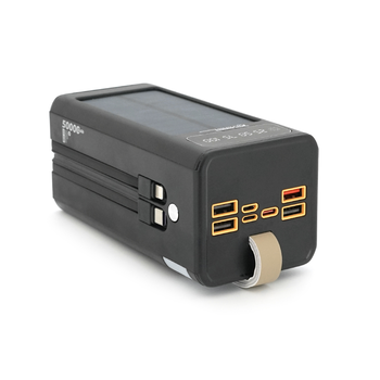 Powerbank 7GO GPW-01 50000mAh, Solar, Fast charge PD22.5W, Li-pol, LCD Display, Вхід:Type-C, Виходи: 2xUSB Type-C, 4xUSB Type-A, кабелю Type-C/Lightning, 1,080, Black, Box Изображение