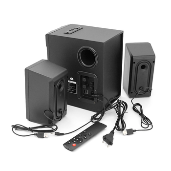 Колонки 2.1 Kisonli TM-9100A, для ПК та ноутбука, живлення 220V + jack 3.5mm, 5W+2x3W, 20Hz-20KHz, з сабвуфером, bluetooth, Black, BOX, Зображення