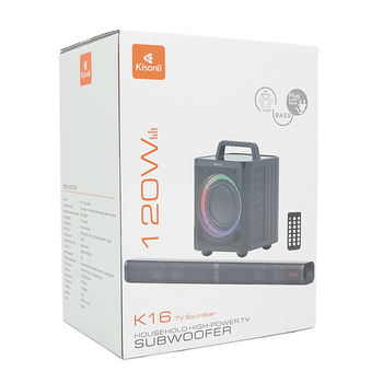 Колонки 2.0 Kisonli K16, для ПК та ноутбука, живлення 220V + jack 3.5mm, 5W, 20Hz-20KHz, з сабвуфером, bluetooth, Black, BOX, Зображення