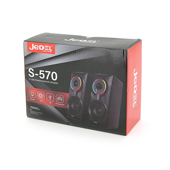 Колонки 2.0 JEDEL S-570 USB+3.5mm+Bluetooth, 2x3W, 30Hz-16KHz, з LED підсвічуванням, 180х95х90 мм, Black, BOX Зображення