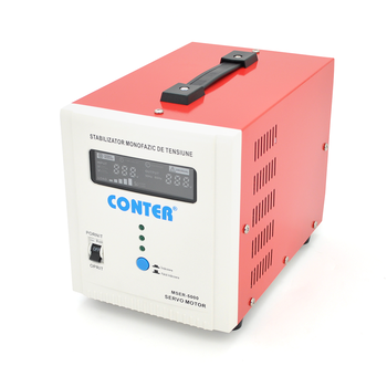 Стабілізатор напруги Conter MSER 5000 VA-V2/3750W однофазний, сервопривід, монтажу підлоги, LED дисплей, діапазон 130-260V, AC230±3%, 2*Shuko, 161x255x178mm, 9.9kg, Q2 Зображення
