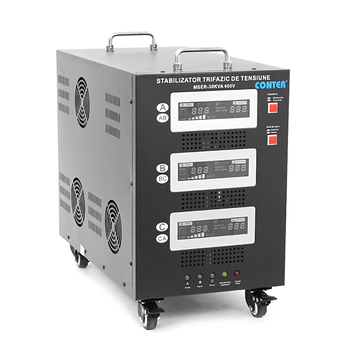 Стабілізатор напруги Conter MSER-30KVA/24KW- 400V-V2 трифазний, сервопривід, монтажу підлоги, LED дисплей, діапазон 225-450V, AC400±3%, колодка, 302x542x415 mm, 58kg Зображення
