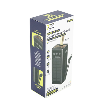 Powerbank 7GO GPW-09 30000mAh, Solar, 22.5W, Li-pol, LCD Display, Вхід:Type-C, Виходи: 2xUSB Type-C, 4xUSB Type-A, кабелю T-C/Ligh, 0,70, Black, Box Зображення