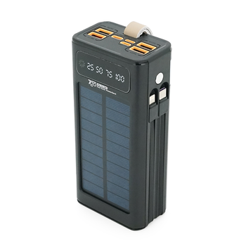 Powerbank 7GO GPW-09 30000mAh, Solar, 22.5W, Li-pol, LCD Display, Вхід:Type-C, Виходи: 2xUSB Type-C, 4xUSB Type-A, кабелю T-C/Ligh, 0,70, Black, Box Зображення