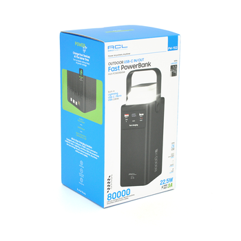 Powerbank ACL PW-152 80000mAh, 22.5W, 2xUSB, 4 кабелі (USB/Micro/Type-C/Lighting), Ліхтар, 1.4кг, Black, Box Зображення