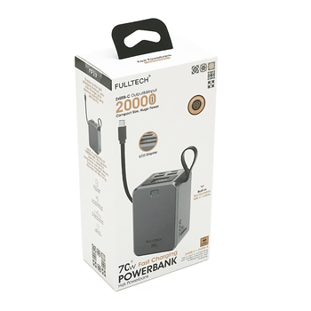 PowerBank FULLTECH FP33 20000mAh, 70W, Input: (Type-C), Output: (USB, 2*Type-C), індикація заряду, 0,430kg, Gray, Box Зображення
