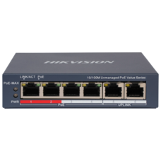 6-портовий некерований POE комутатор Hikvision DS-3E0106P-E/M(B) , 4 POE×100 Мбіт/с + 2 RJ45×100 Мбіт/с Изображение